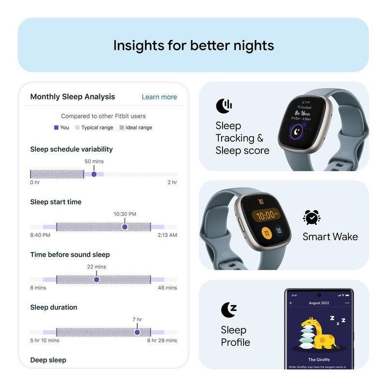 Fitbit Versa 4 Fitness Smartwatch - Waterfall Blue / Platinum Aluminum, , large image number 4