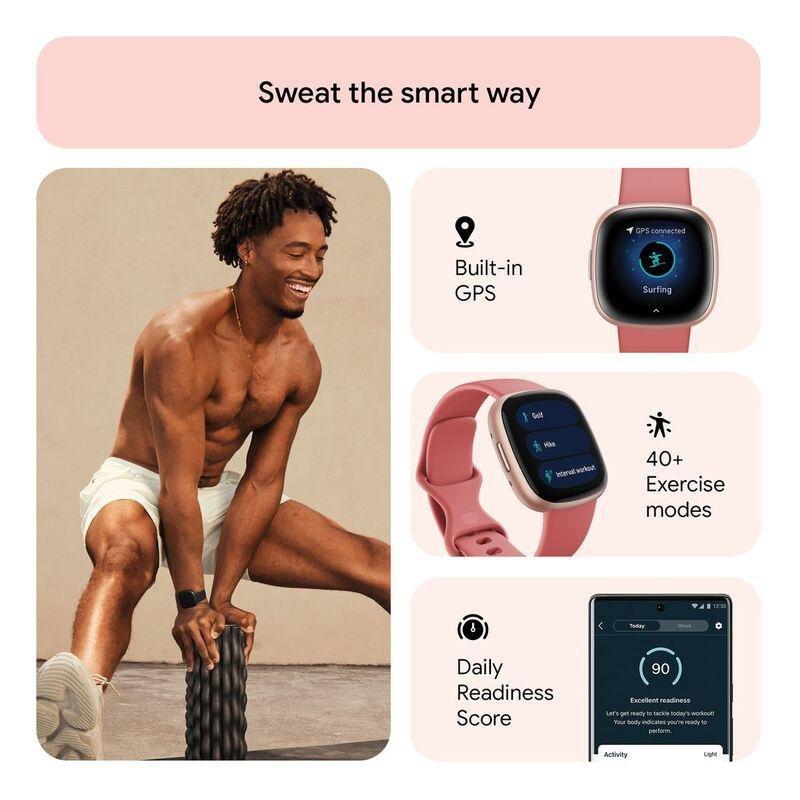 Fitbit Versa 4 Fitness Smartwatch - Pink Sand / Copper Rose Aluminum, , large image number 2