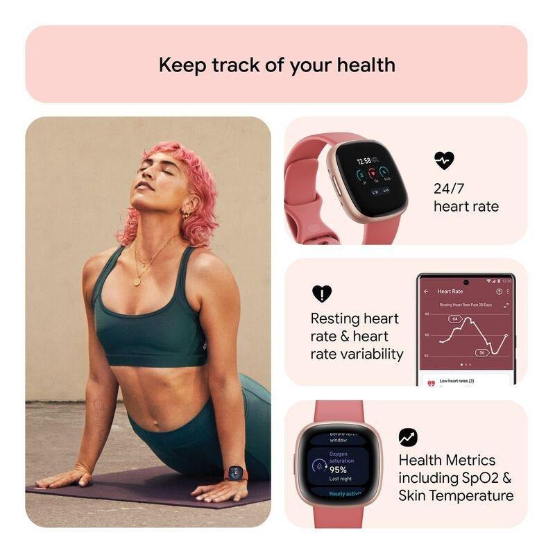 Fitbit Versa 4 Fitness Smartwatch - Pink Sand / Copper Rose Aluminum, , large image number 5