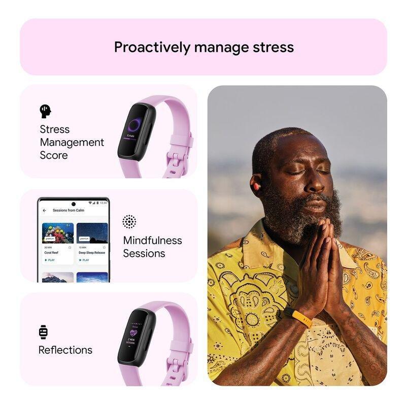 Fitbit Inspire 3 Fitness Tracker - Lilac Bliss / Black, , large image number 3
