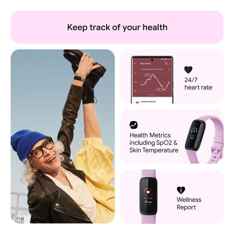 Fitbit Inspire 3 Fitness Tracker - Lilac Bliss / Black, , large image number 5