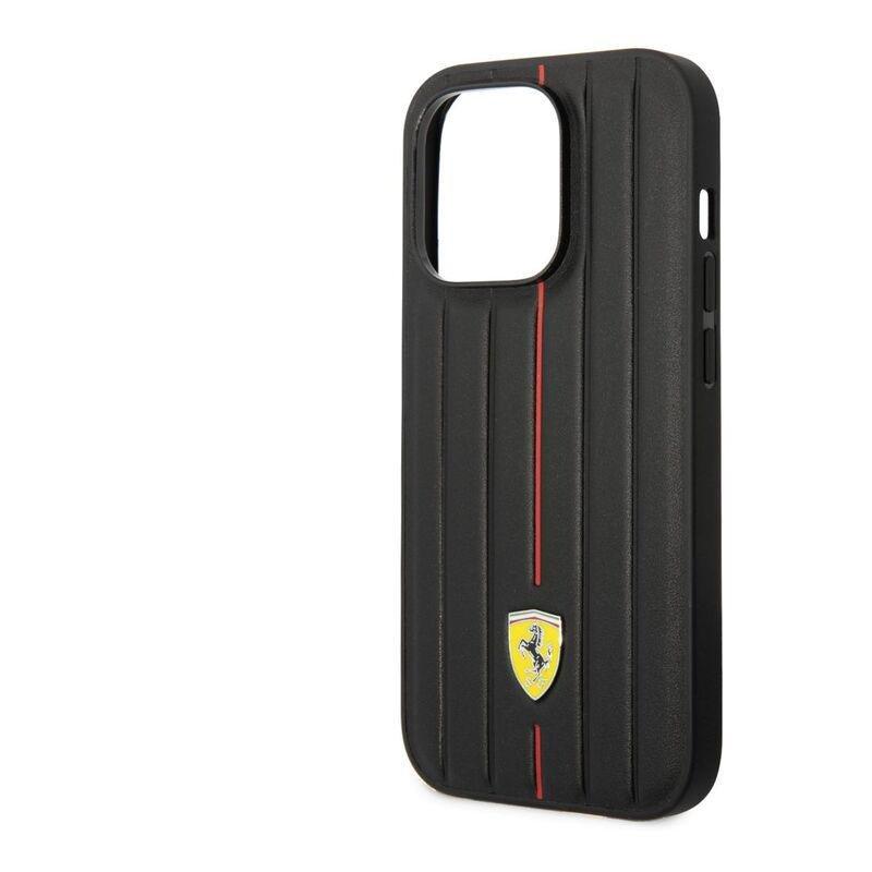 Ferrari Leather Case Embossed Stripes with Yellow Shield Logo iPhone 14 Pro - Black, , large image number 4