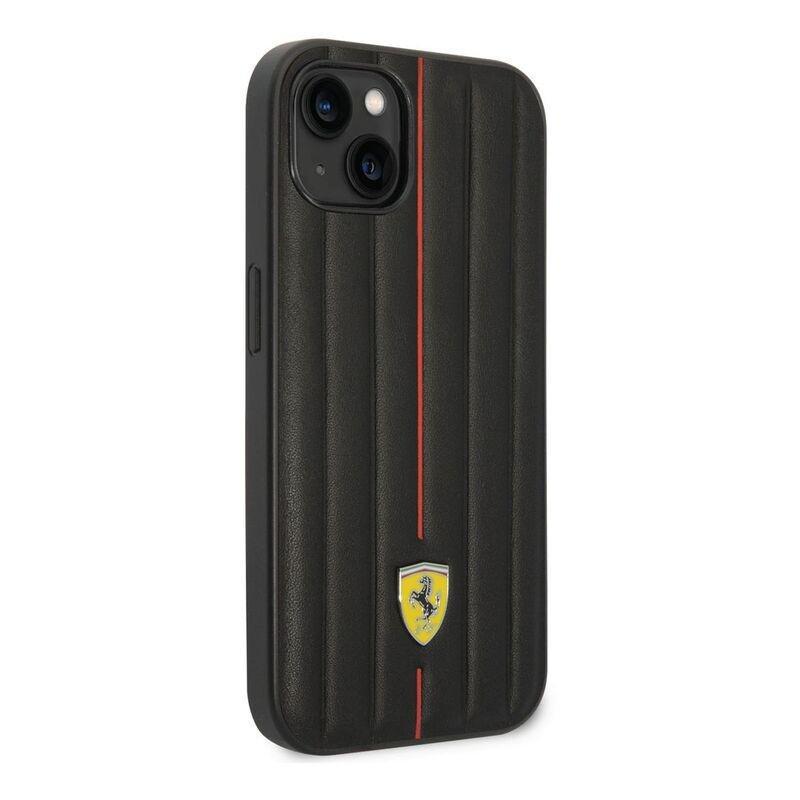 Ferrari Leather Case Embossed Stripes with Yellow Shield Logo iPhone 14 Plus - Black, , large image number 2