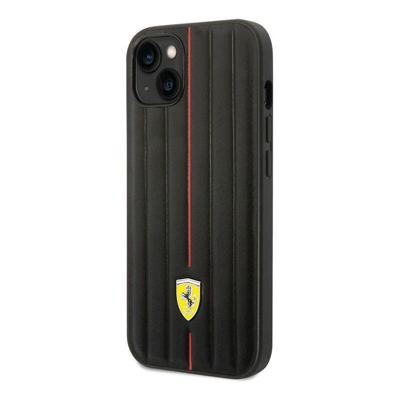 Ferrari Leather Case Embossed Stripes with Yellow Shield Logo iPhone 14 - Black, , large image number 1