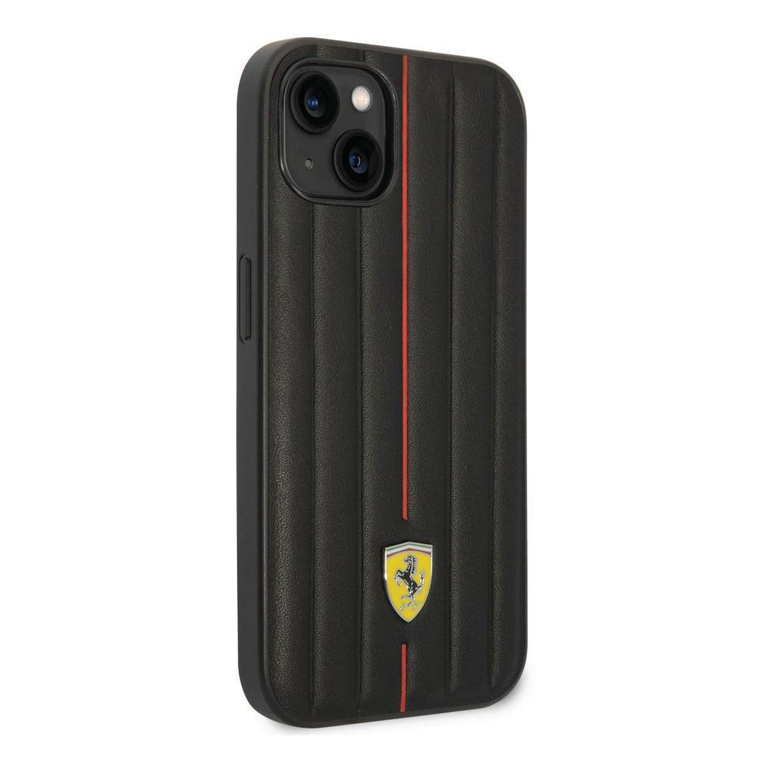 Ferrari Leather Case Embossed Stripes with Yellow Shield Logo iPhone 14 - Black, , large image number 2
