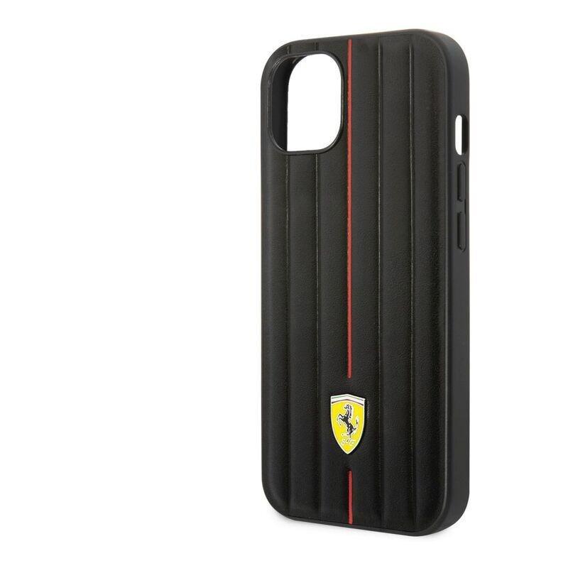 Ferrari Leather Case Embossed Stripes with Yellow Shield Logo iPhone 14 - Black, , large image number 4
