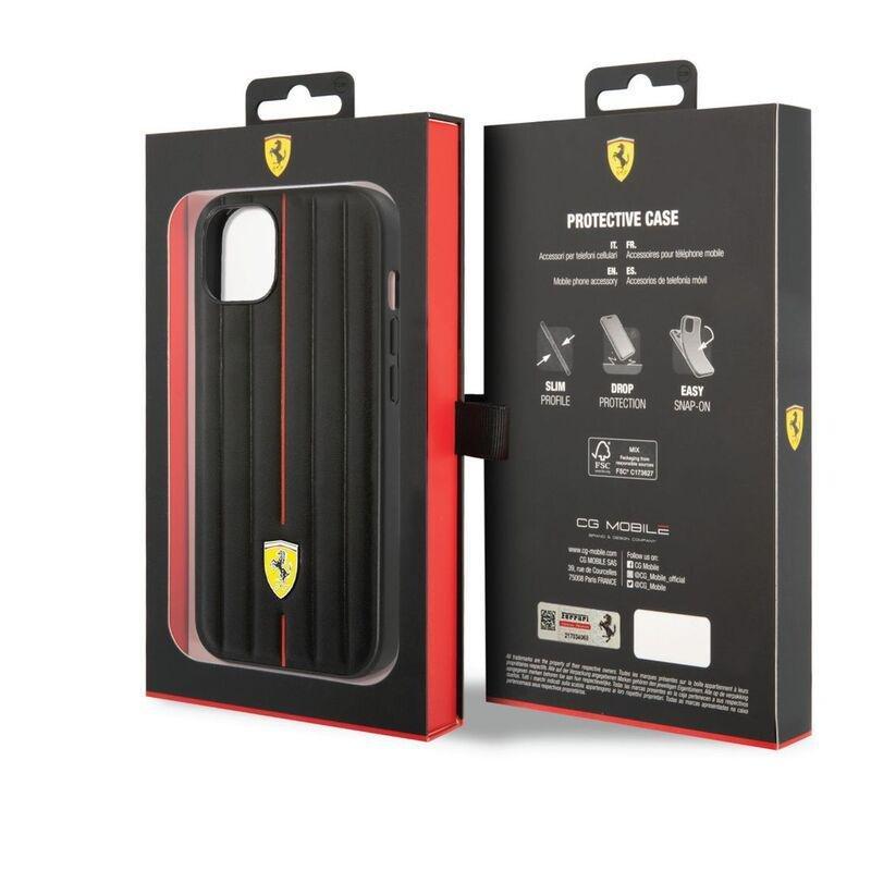 Ferrari Leather Case Embossed Stripes with Yellow Shield Logo iPhone 14 - Black, , large image number 6