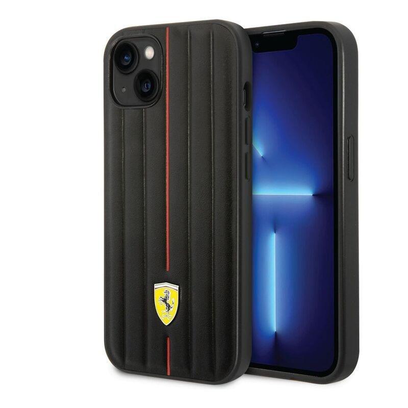 Ferrari Leather Case Embossed Stripes with Yellow Shield Logo iPhone 14 - Black, , large image number 7