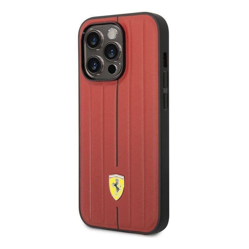 Ferrari Leather Case Embossed Stripes with Yellow Shield Logo iPhone 14 Pro - Red, , large image number 1