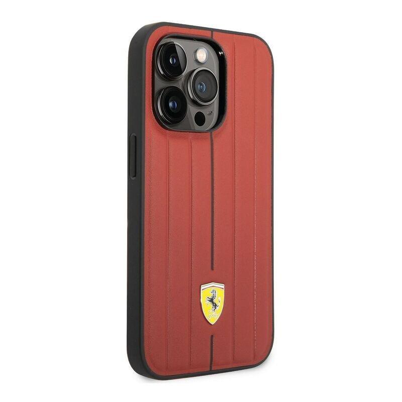 Ferrari Leather Case Embossed Stripes with Yellow Shield Logo iPhone 14 Pro - Red, , large image number 2
