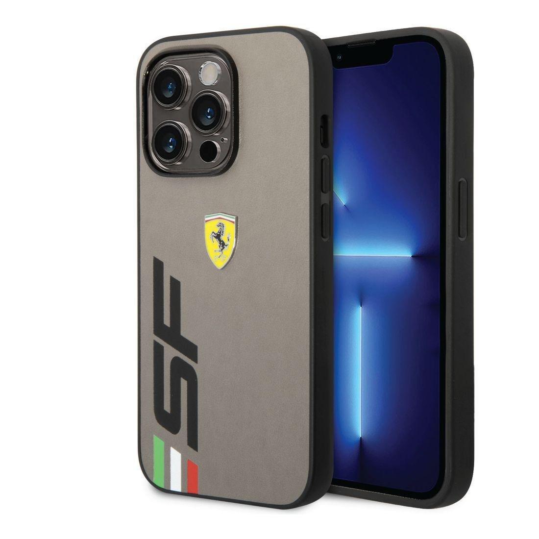 Ferrari PU Leather Case Printed Big Sf Logo iPhone 14 Pro - Grey, , large image number 7