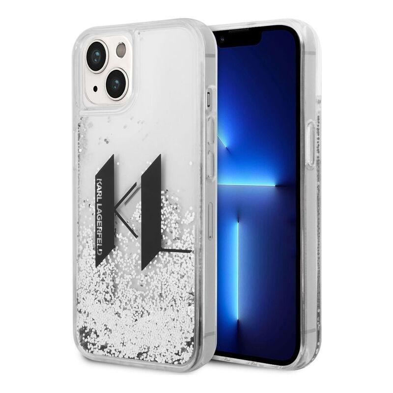 Karl Lagerfeld Liquid Glitter Case Big KL Logo iPhone 14 - Silver, , large image number 0