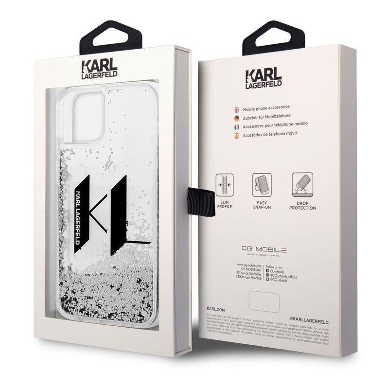 Karl Lagerfeld Liquid Glitter Case Big KL Logo iPhone 14 - Silver, , large image number 1