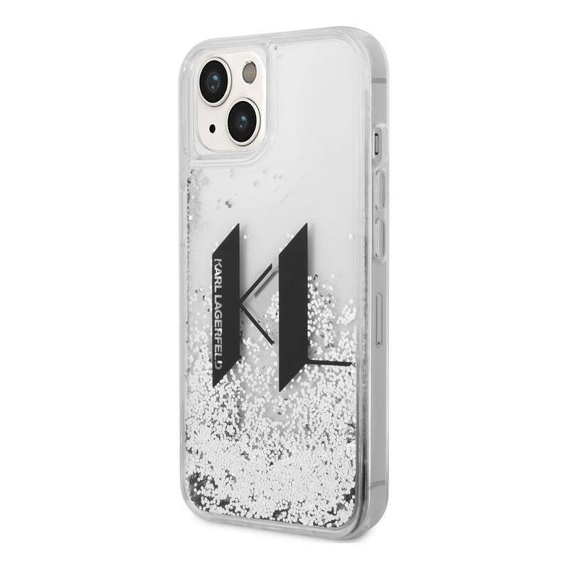 Karl Lagerfeld Liquid Glitter Case Big KL Logo iPhone 14 - Silver, , large image number 2