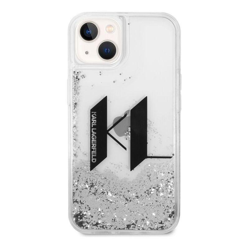 Karl Lagerfeld Liquid Glitter Case Big KL Logo iPhone 14 - Silver, , large image number 3