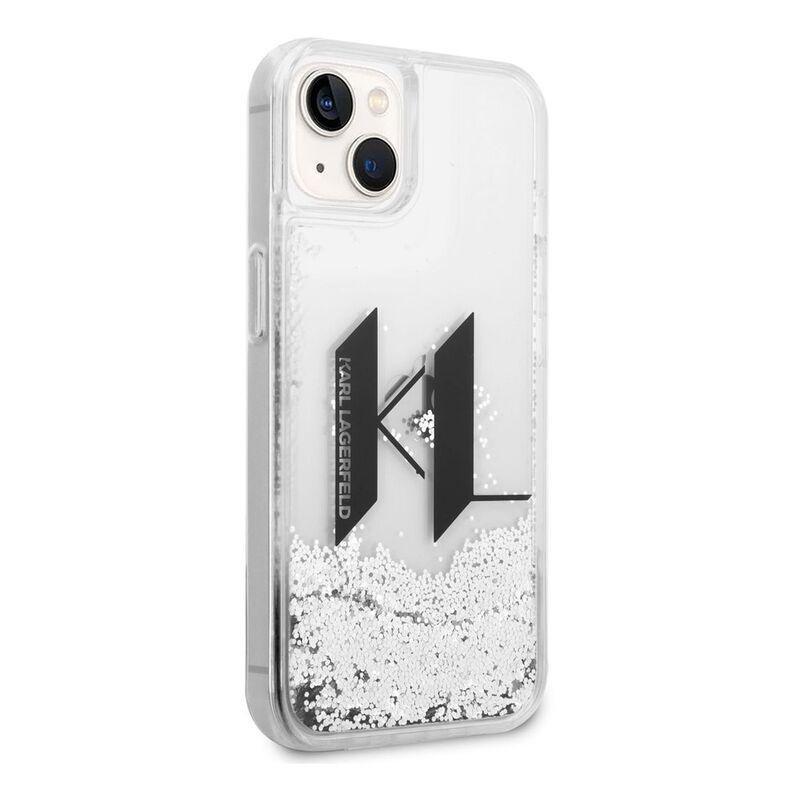 Karl Lagerfeld Liquid Glitter Case Big KL Logo iPhone 14 - Silver, , large image number 4