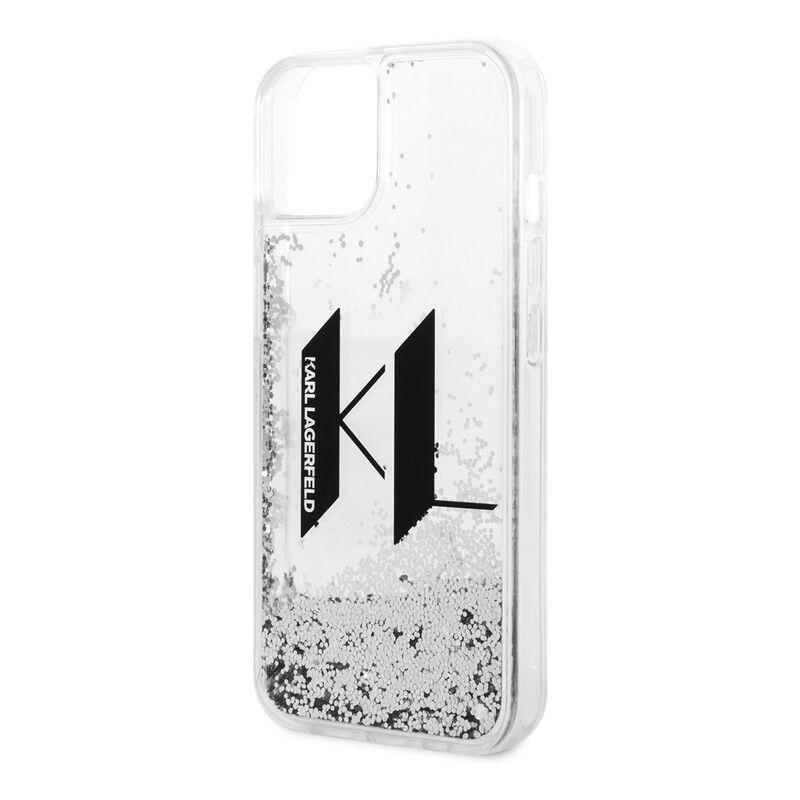Karl Lagerfeld Liquid Glitter Case Big KL Logo iPhone 14 - Silver, , large image number 6