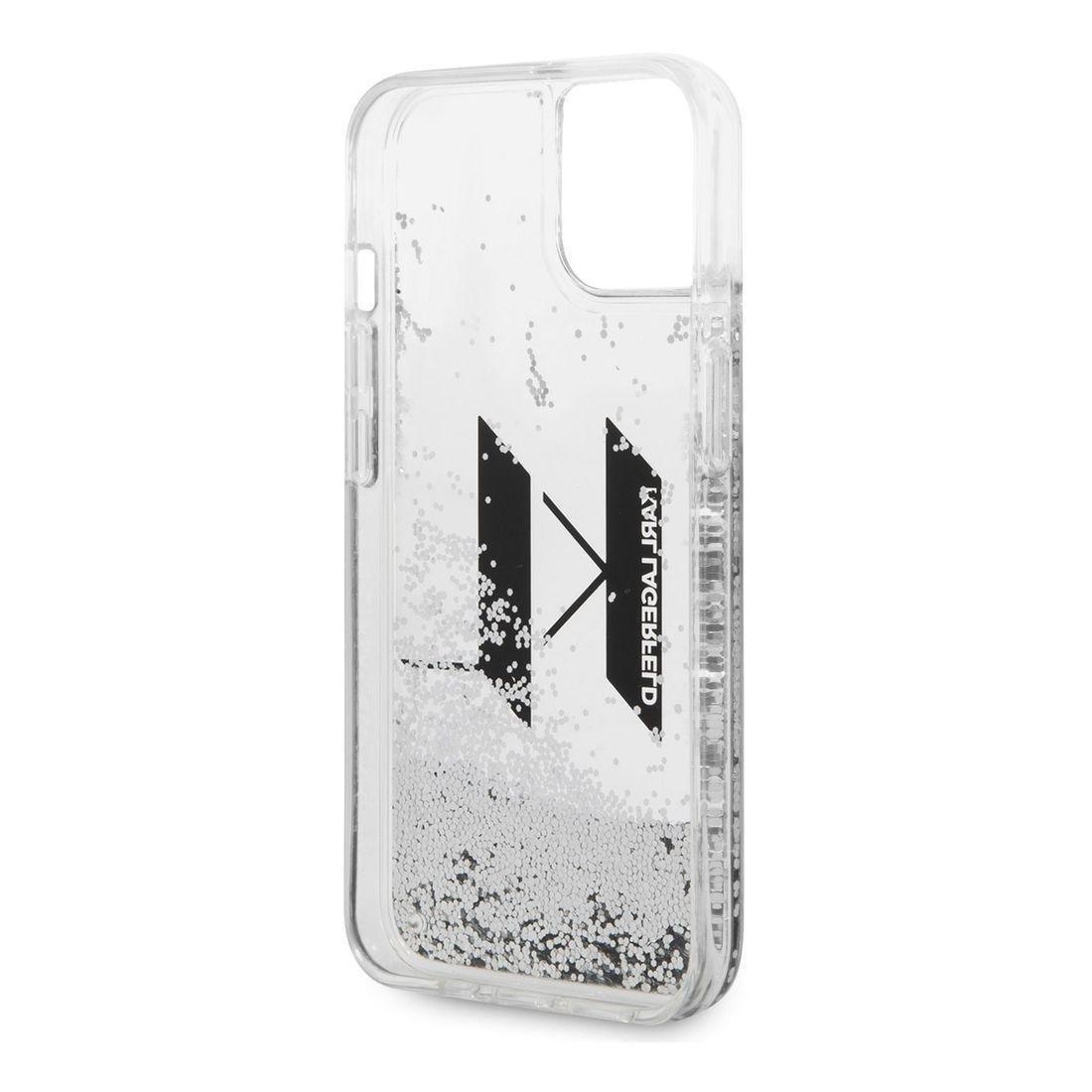 Karl Lagerfeld Liquid Glitter Case Big KL Logo iPhone 14 - Silver, , large image number 7