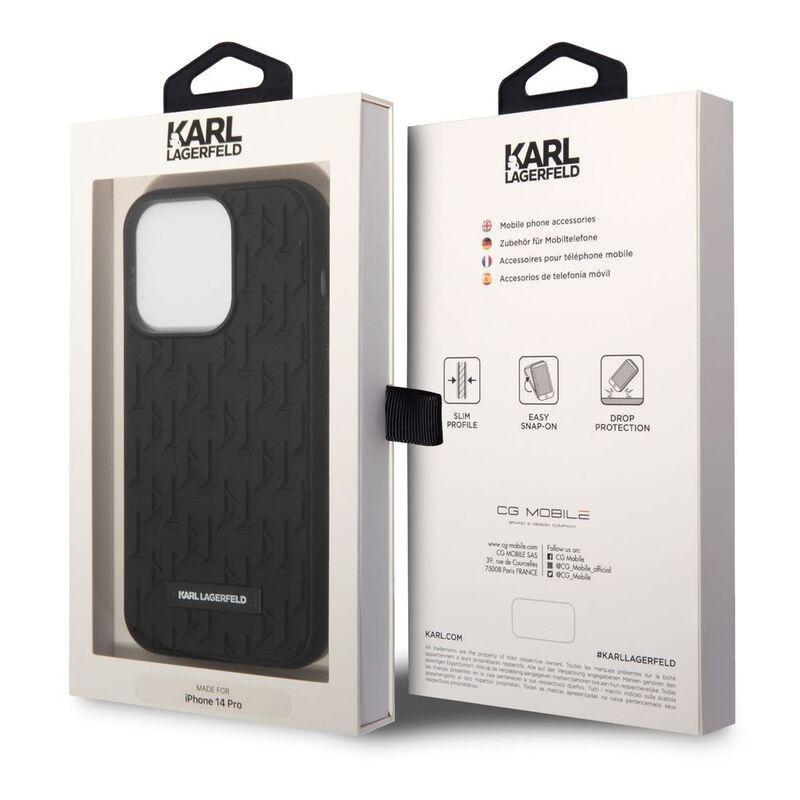 Karl Lagerfeld Case with 3D Rubber Monogram Pattern & Metal Plate Logo iPhone 14 Pro - Black, , large image number 1