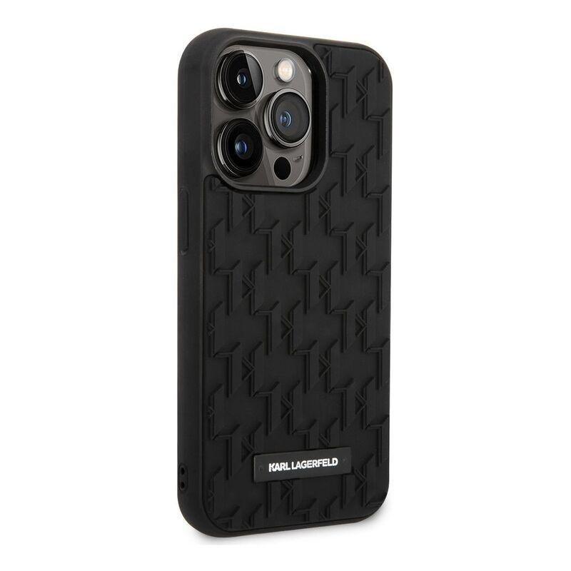 Karl Lagerfeld Case with 3D Rubber Monogram Pattern & Metal Plate Logo iPhone 14 Pro - Black, , large image number 4