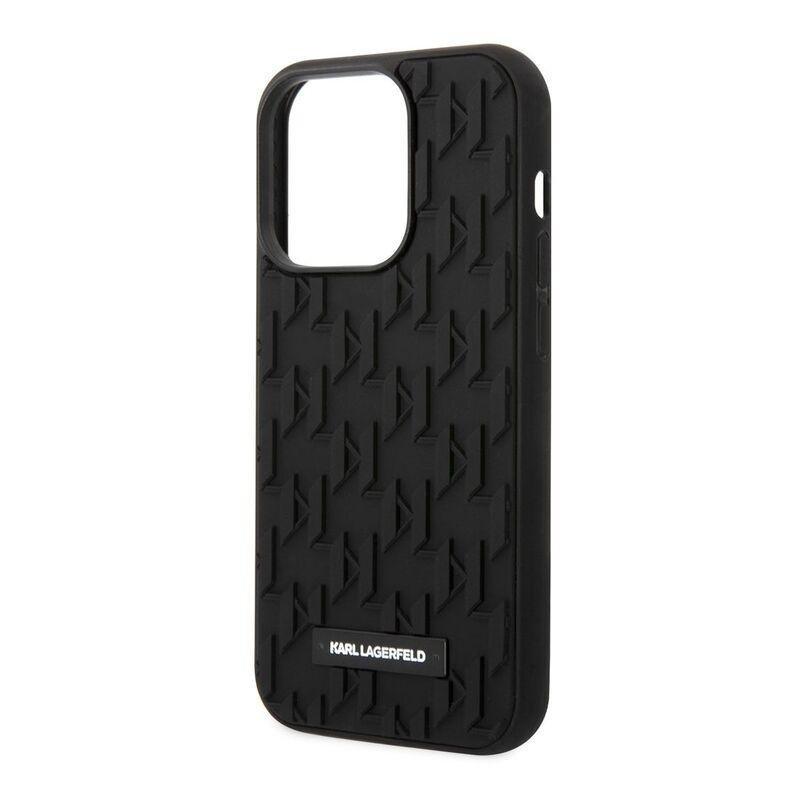 Karl Lagerfeld Case with 3D Rubber Monogram Pattern & Metal Plate Logo iPhone 14 Pro - Black, , large image number 6
