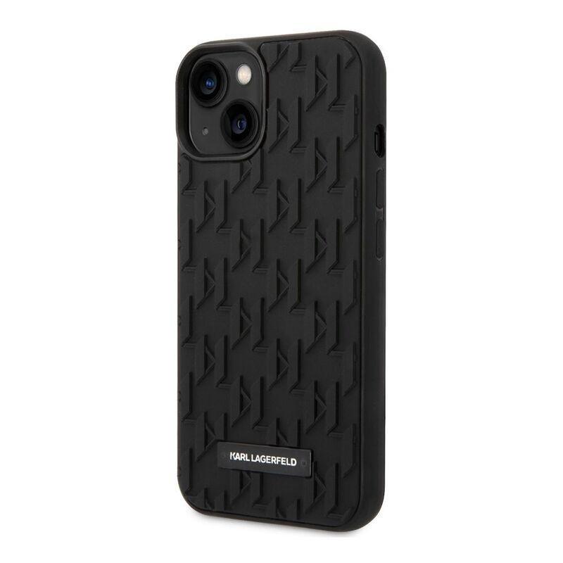 Karl Lagerfeld Case with 3D Rubber Monogram Pattern & Metal Plate Logo iPhone 14 Plus - Black, , large image number 1