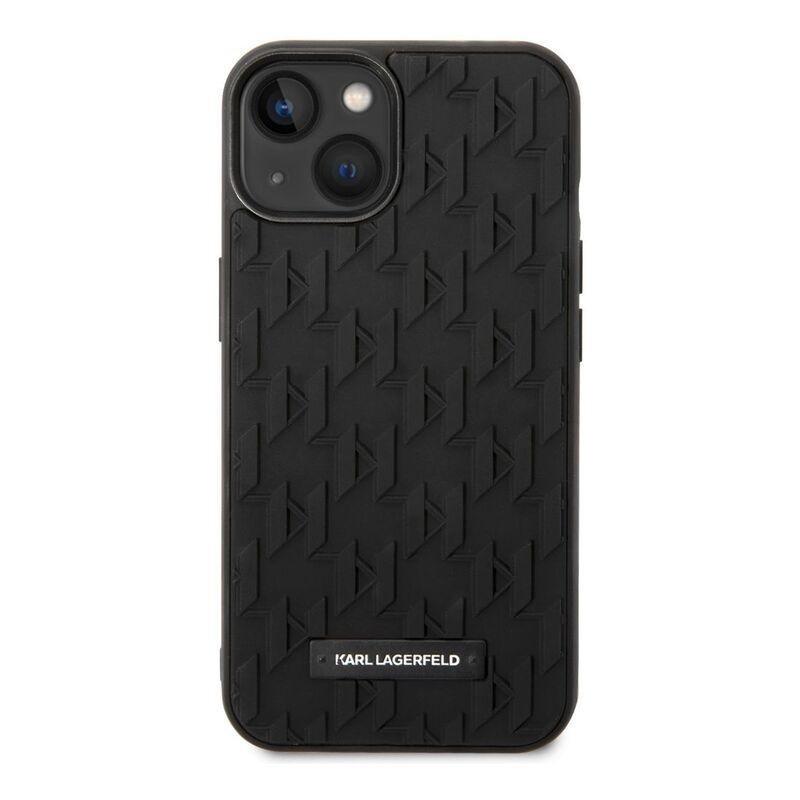 Karl Lagerfeld Case with 3D Rubber Monogram Pattern & Metal Plate Logo iPhone 14 Plus - Black, , large image number 2