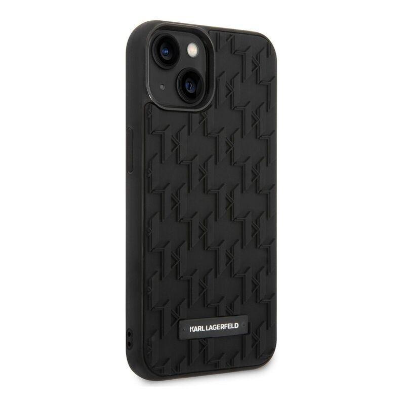 Karl Lagerfeld Case with 3D Rubber Monogram Pattern & Metal Plate Logo iPhone 14 Plus - Black, , large image number 3