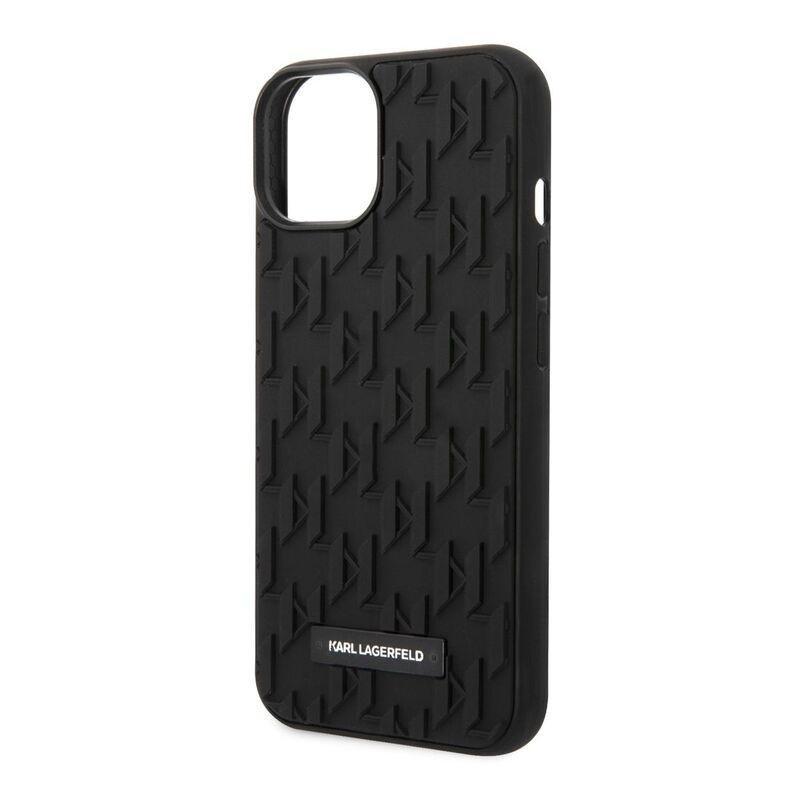 Karl Lagerfeld Case with 3D Rubber Monogram Pattern & Metal Plate Logo iPhone 14 Plus - Black, , large image number 5