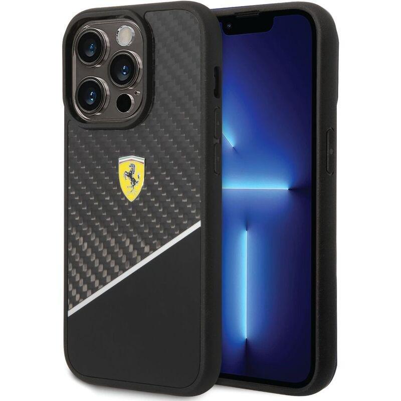 Ferrari Bimaterial Carbon/Polycarbonate Case with Silver Stripe for iPhone 14 Pro Max - Black, , large image number 0