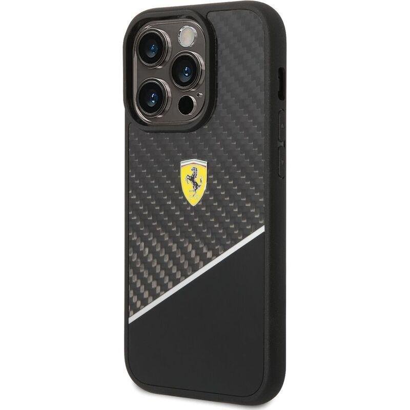Ferrari Bimaterial Carbon/Polycarbonate Case with Silver Stripe for iPhone 14 Pro Max - Black, , large image number 1