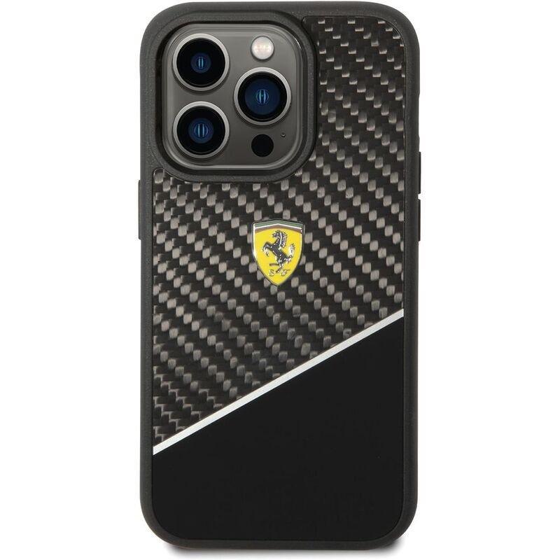 Ferrari Bimaterial Carbon/Polycarbonate Case with Silver Stripe for iPhone 14 Pro Max - Black, , large image number 2