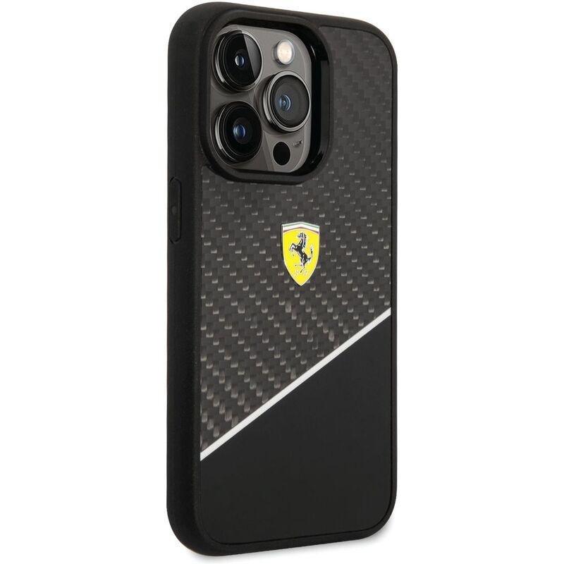 Ferrari Bimaterial Carbon/Polycarbonate Case with Silver Stripe for iPhone 14 Pro Max - Black, , large image number 3