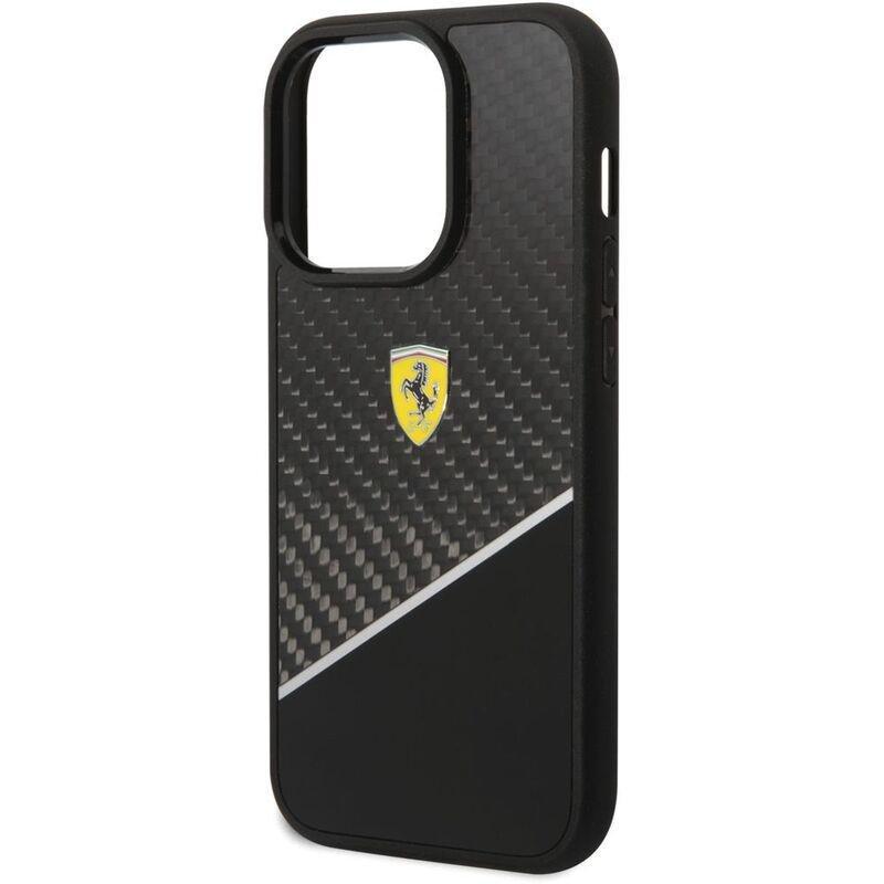 Ferrari Bimaterial Carbon/Polycarbonate Case with Silver Stripe for iPhone 14 Pro Max - Black, , large image number 5