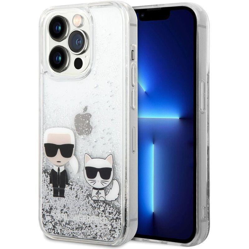 Karl Lagerfeld Liquid Glitter Case Karl & Choupette for iPhone 14 Pro Max - Silver, , large image number 0