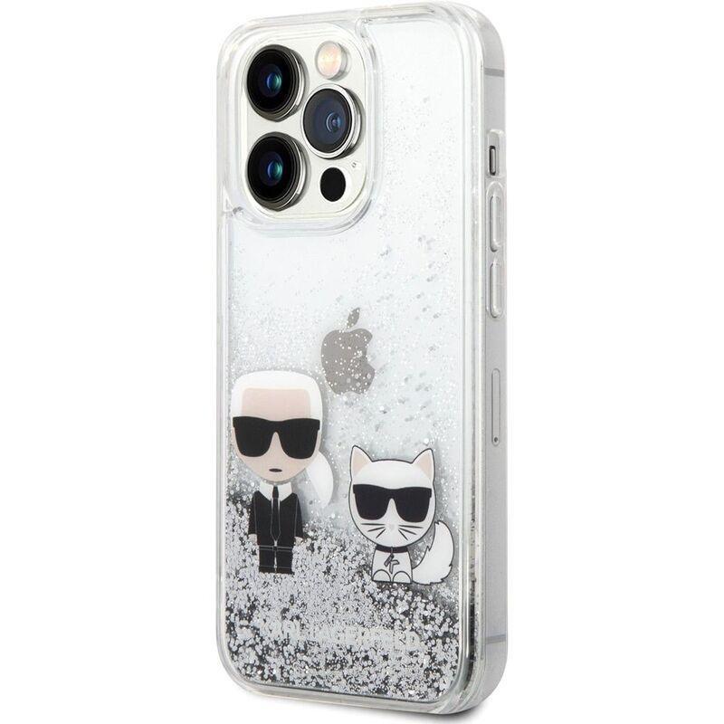 Karl Lagerfeld Liquid Glitter Case Karl & Choupette for iPhone 14 Pro Max - Silver, , large image number 1