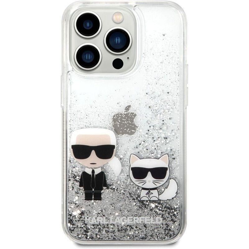 Karl Lagerfeld Liquid Glitter Case Karl & Choupette for iPhone 14 Pro Max - Silver, , large image number 2