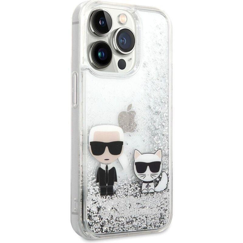 Karl Lagerfeld Liquid Glitter Case Karl & Choupette for iPhone 14 Pro Max - Silver, , large image number 3