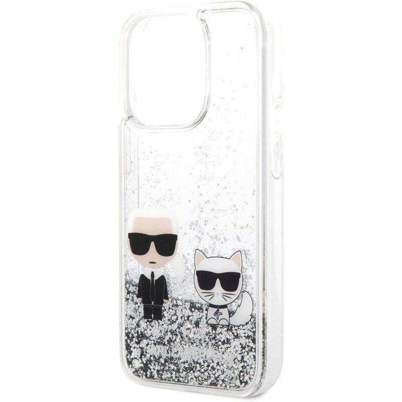 Karl Lagerfeld Liquid Glitter Case Karl & Choupette for iPhone 14 Pro Max - Silver, , large image number 5