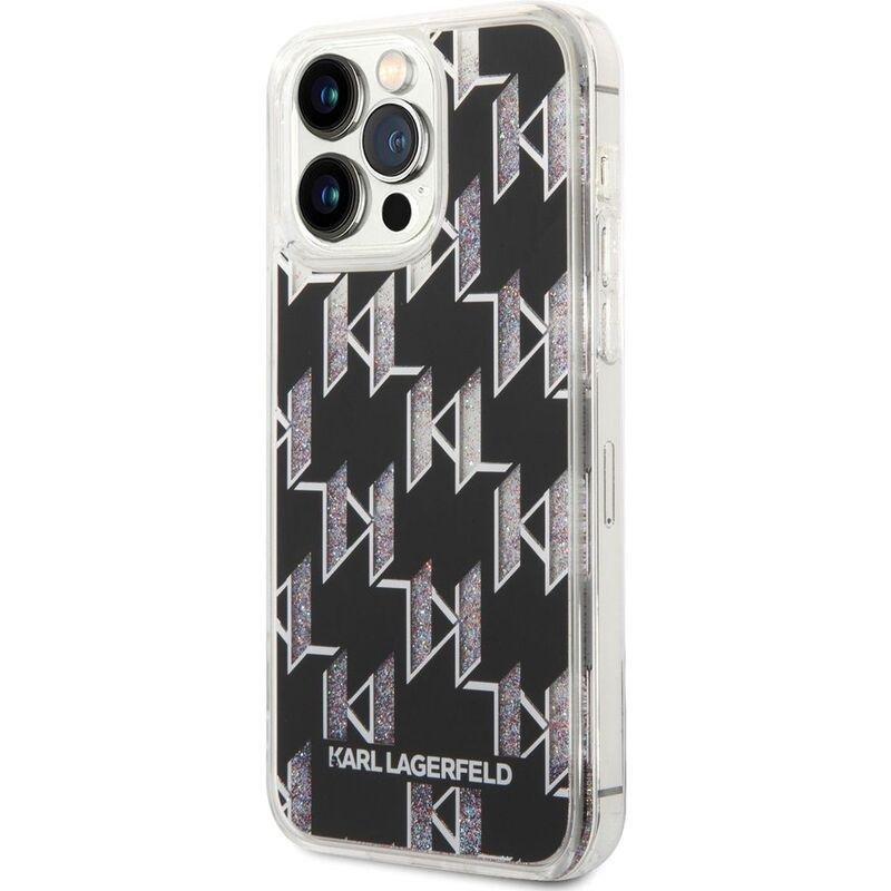 Karl Largerfeld Liquid Glitter Case Monogram Pattern & Multicolor Glitter for iPhone 14 Pro Max - Black, , large image number 1