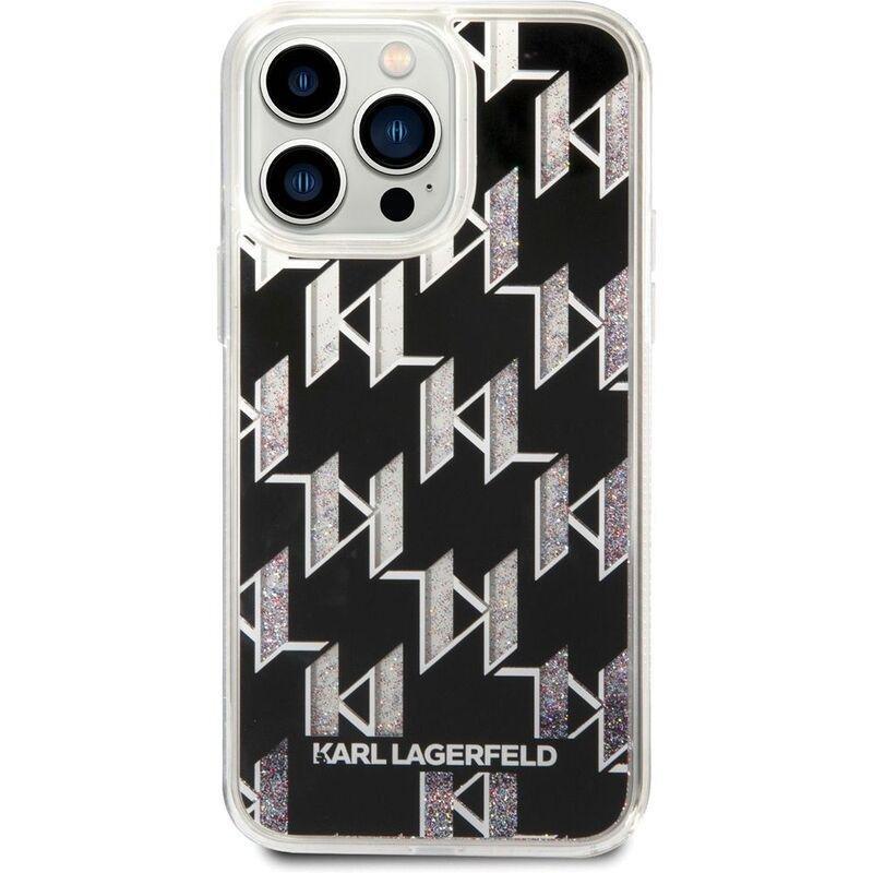 Karl Largerfeld Liquid Glitter Case Monogram Pattern & Multicolor Glitter for iPhone 14 Pro Max - Black, , large image number 2