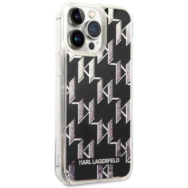 Karl Largerfeld Liquid Glitter Case Monogram Pattern & Multicolor Glitter for iPhone 14 Pro Max - Black, , large image number 3