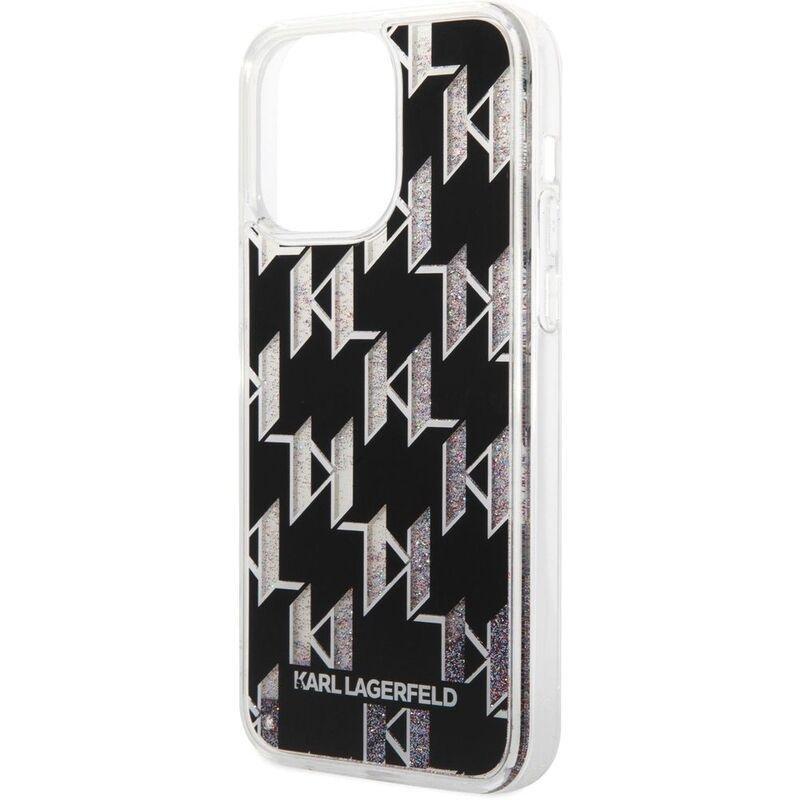 Karl Largerfeld Liquid Glitter Case Monogram Pattern & Multicolor Glitter for iPhone 14 Pro Max - Black, , large image number 4
