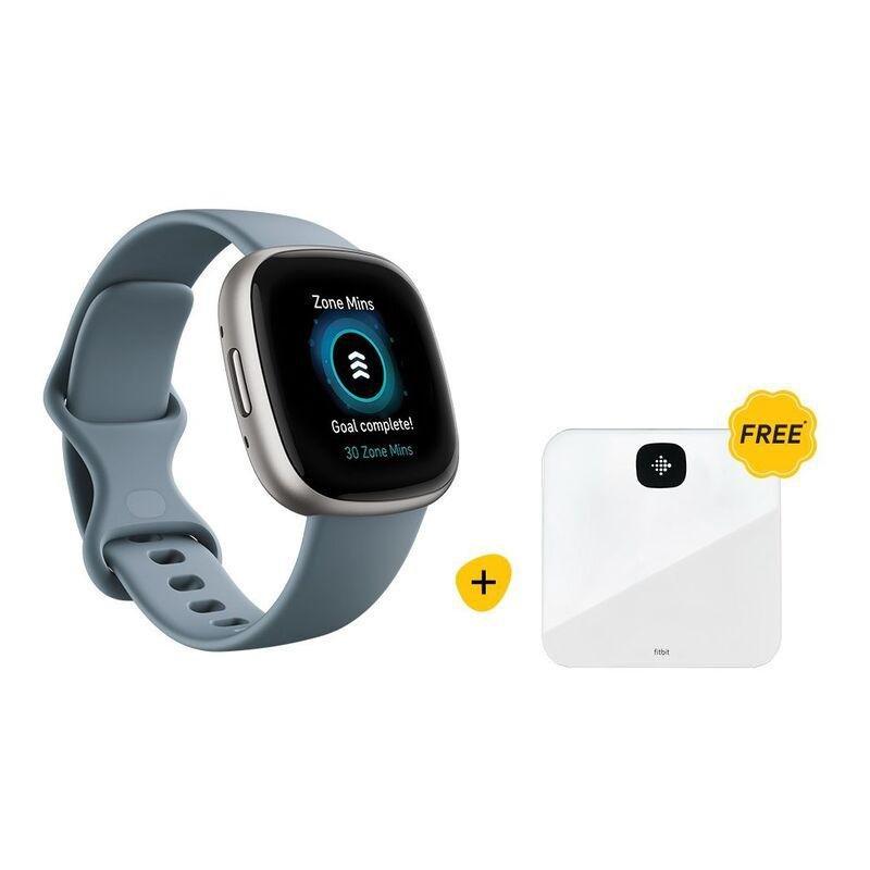 Fitbit Versa 4 Fitness Smartwatch - Waterfall Blue/Platinum + Fitbit Aria Air White Smart Scale (Bundle), , large image number 0