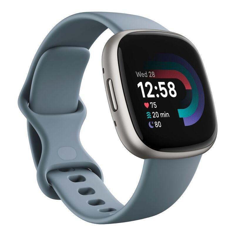 Fitbit Versa 4 Fitness Smartwatch - Waterfall Blue/Platinum + Fitbit Aria Air White Smart Scale (Bundle), , large image number 1