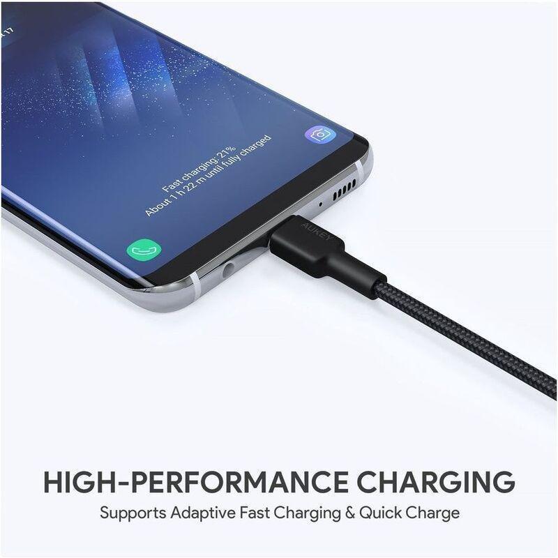 Aukey CB-CD30 USB A-C Nylon Braided Cable USB 2.0 0.9m - White, , large image number 1