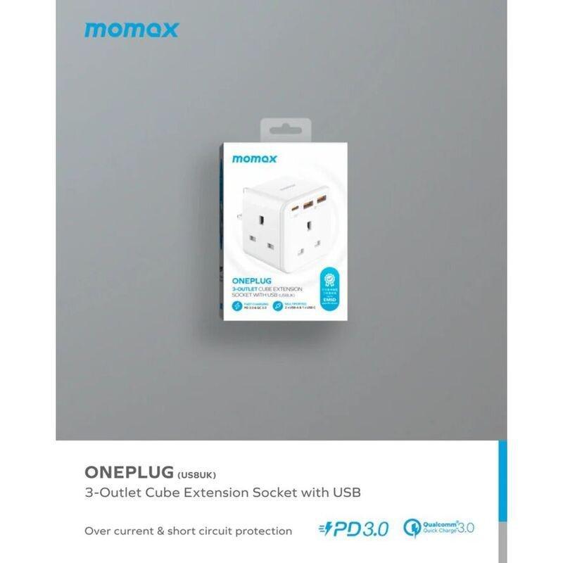Momax ONEPLUG 3-Outlet Cube Extension Socket With USB - White, , large image number 1