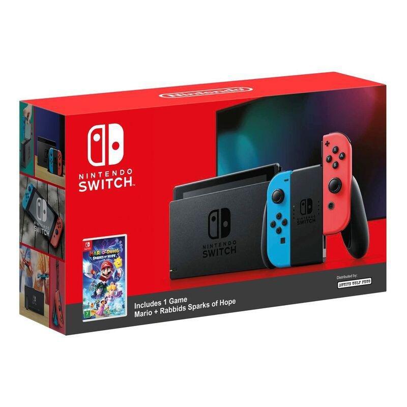 Nintendo Switch Extended Battery Neon Joy-Con Console + Mario + Rabbids Sparks of Hope, , large image number 0