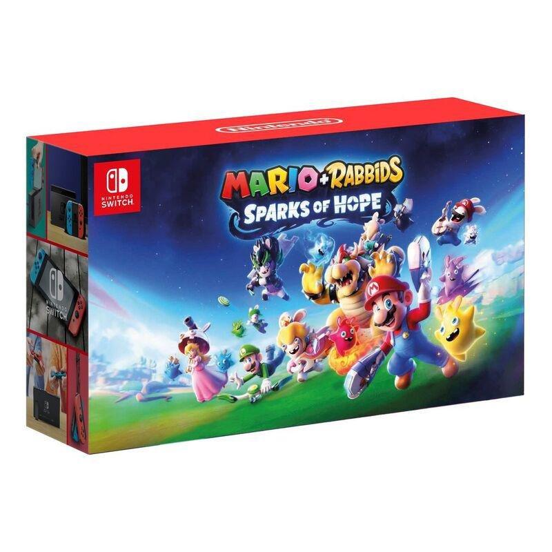 Nintendo Switch Extended Battery Neon Joy-Con Console + Mario + Rabbids Sparks of Hope, , large image number 1