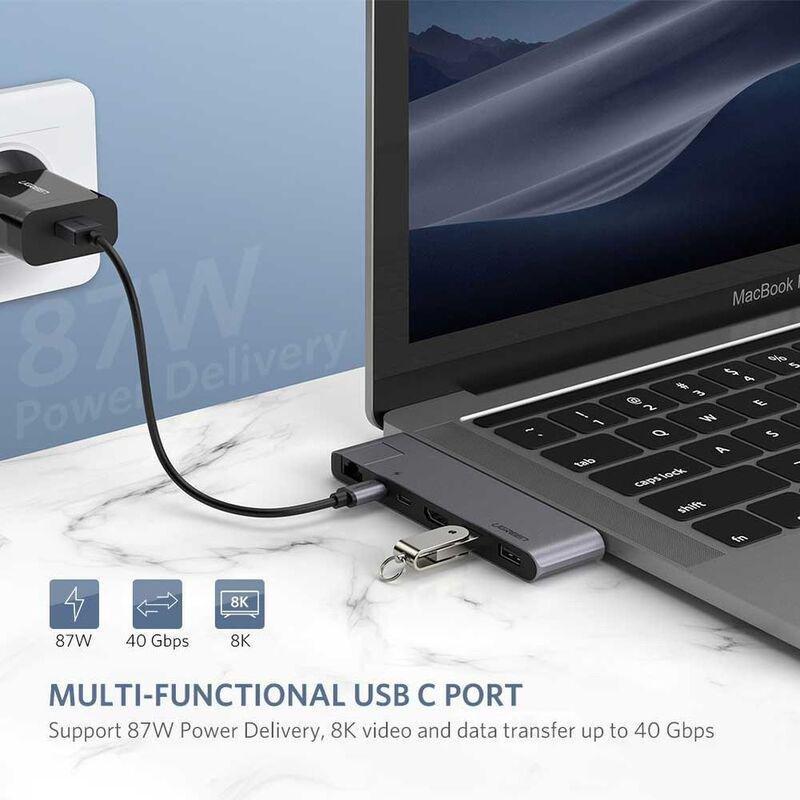 Ugreen 5-in-2 USB-C Hub for MacBook Pro/Air with Gigabit Ethernet Converter, , large image number 1